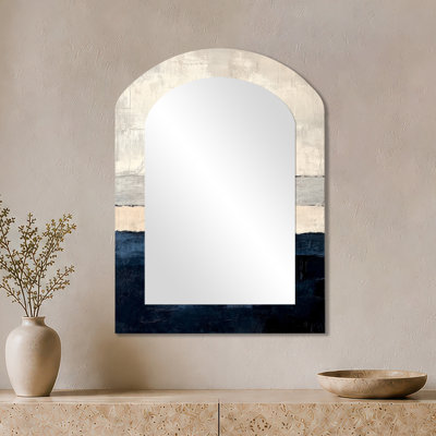 Mid-Century Large Arched Wall Mirror – Midnight Circle Horizon, Metal Print