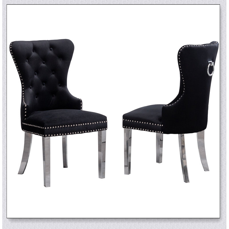 Ensemble de 2 chaises en velours capitonné Montura, Velours noir