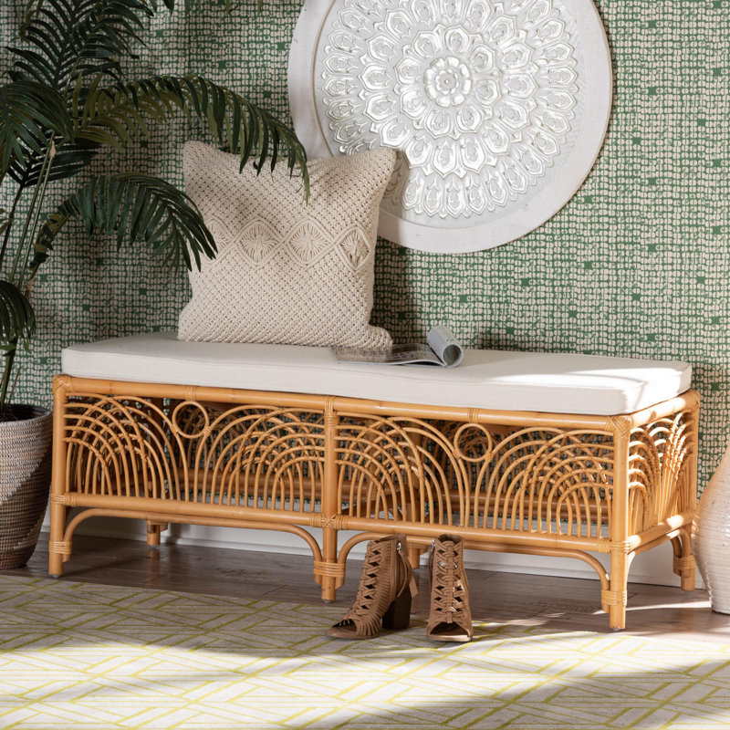 Ahyana Polyester Blend Upholstered Rattan Bench