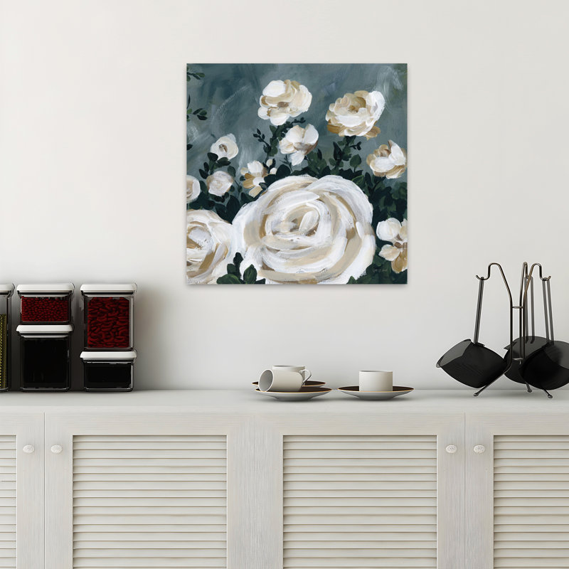 Art floral abstrait contemporain Moody Roses, H 18 po x l 18 po