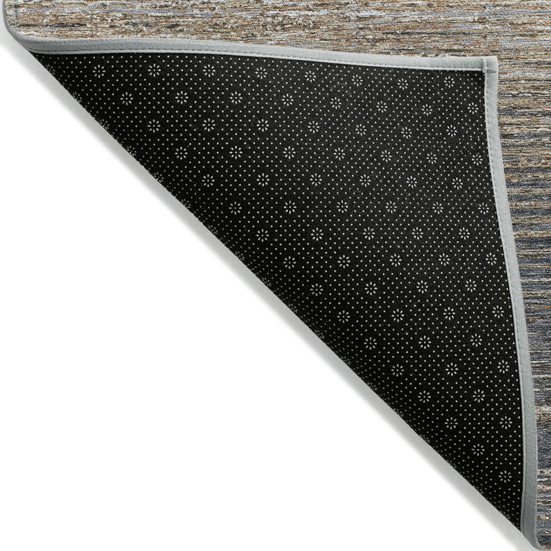 Pewter and Beige Stripe Washable Synthetic Rug 3' x 5'