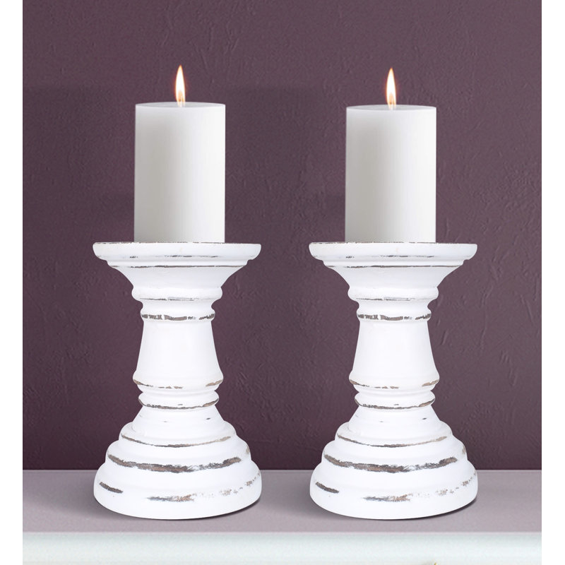 Wood Tabletop Candlestick, 13cm H x 10cm W x 10cm D