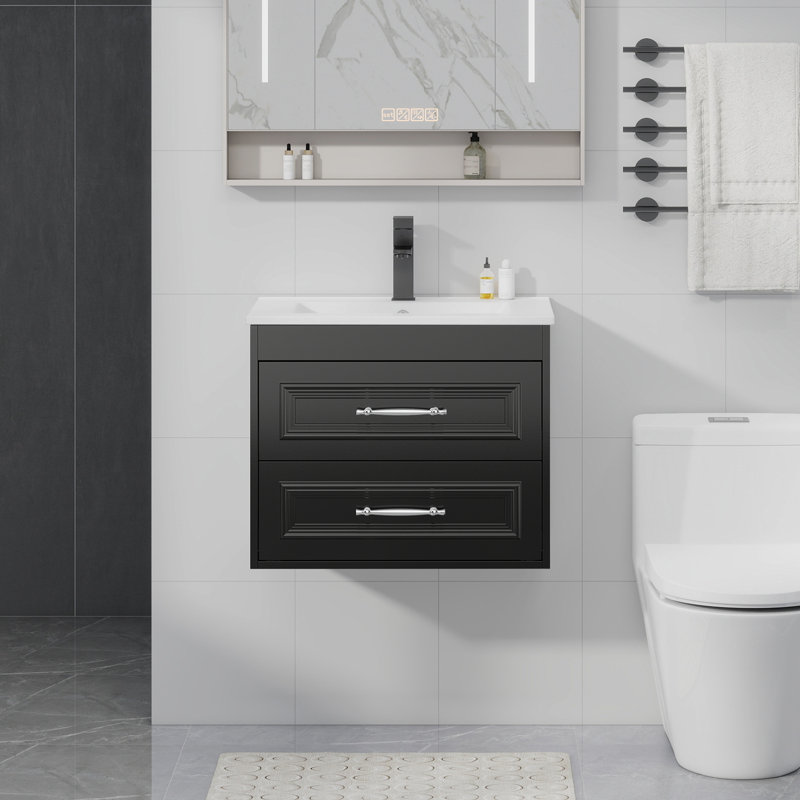 Ensemble de meuble-lavabo simple avec comptoir en céramique (sans robinet), Noir, H 19,5 po x l 30 po x P 17,9 po