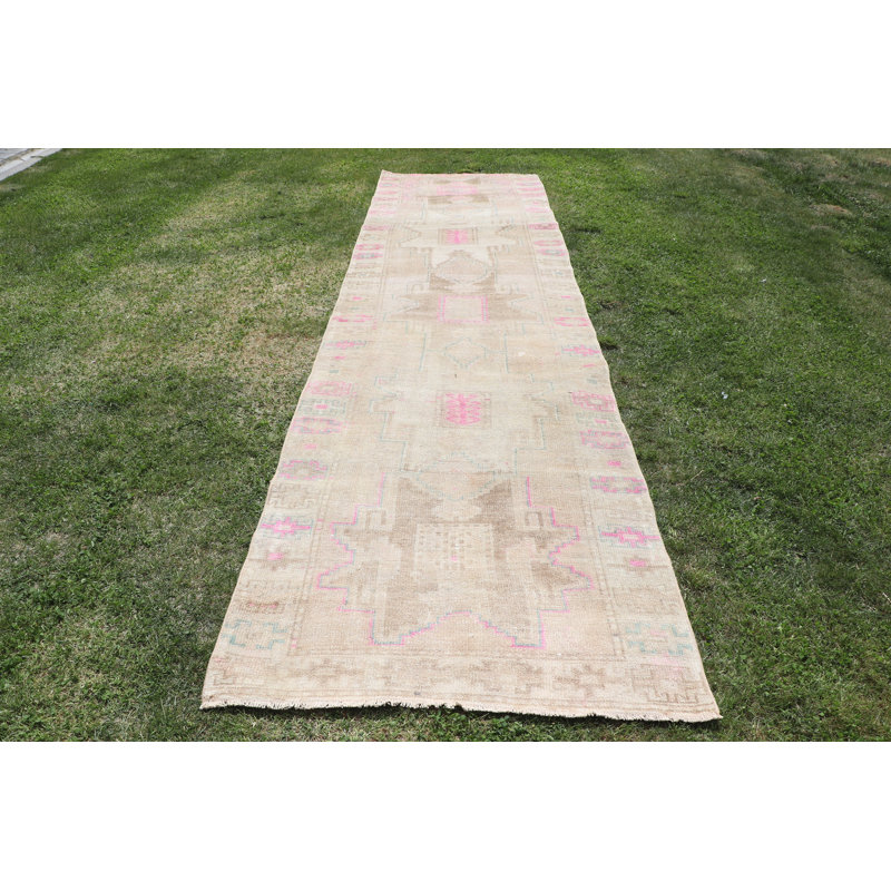 Tapis de couloir turc vintage en laine beige pour la cuisine et la maison