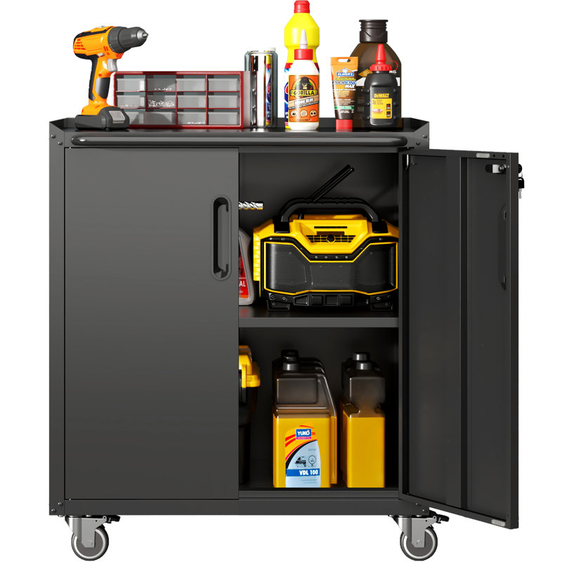 Armoire de rangement en métal 29,5 po avec serrure pour garage / atelier / buanderie, facile à assembler, noir, Noir