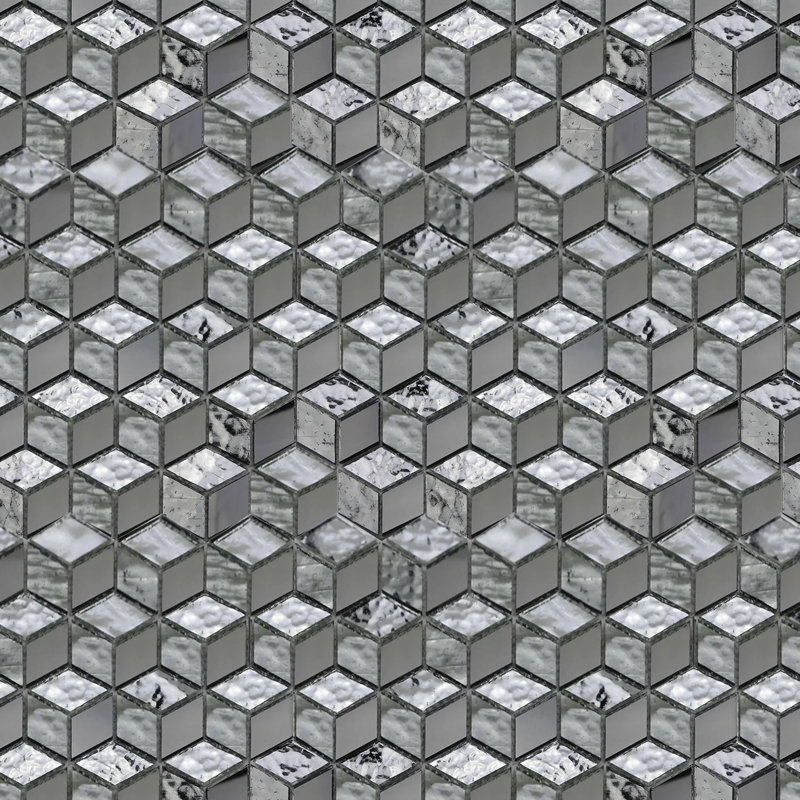 Silver Cubes Pattern 12-In X 12-1/2-In Glass Mosaic Wall Tile(1.04-Sq. Ft/ Piece)