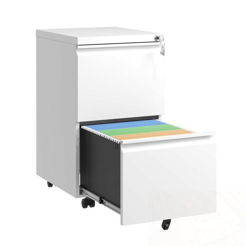 2 Drawers Metal Mobile File Cabinet with Lock, Antique White