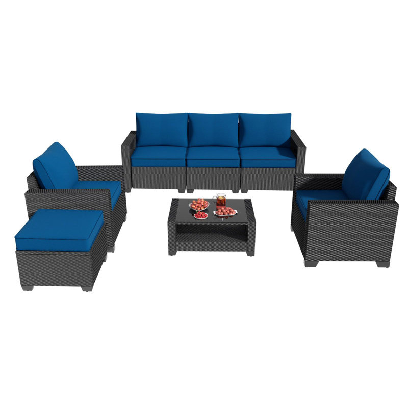 Ensemble de meubles de patio 7 pièces, Bleu paon