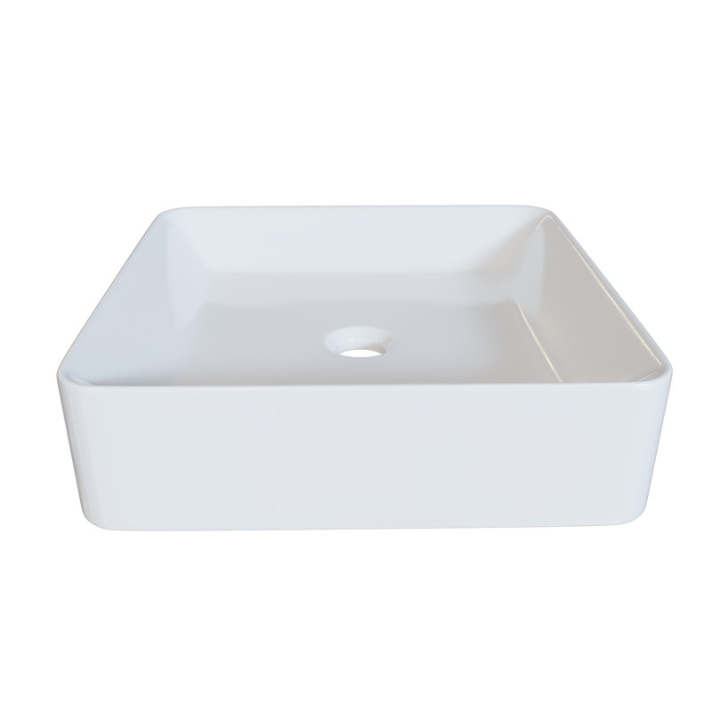 Ceramic Square Vessel Bathroom Sink, Gloss White