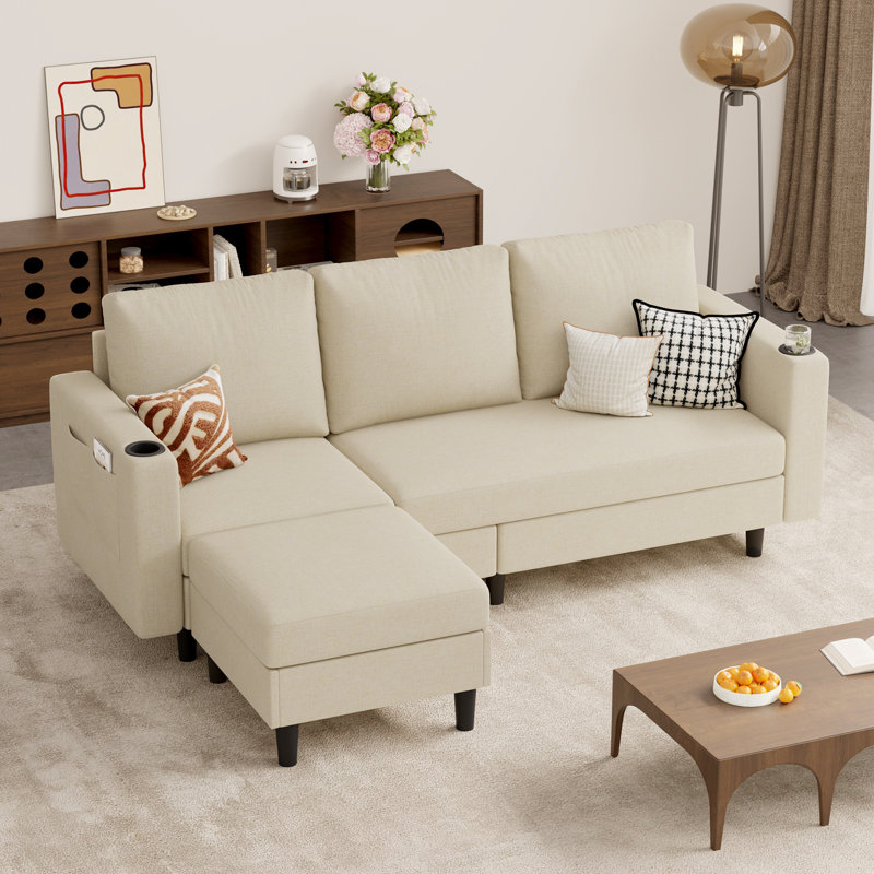 Canapé modulaire rembourré et canapé, canapé 3 places en L de 78 po pour salon, appartement, salon, canapés convertibles pour housses de chambre à coucher (tissu en lin)