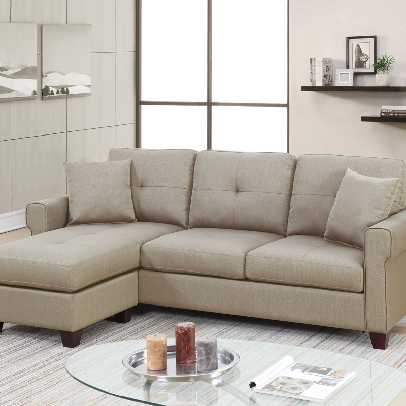 2-PCS SECTIONAL Polyfiber Sectional Set, Beige Fabric