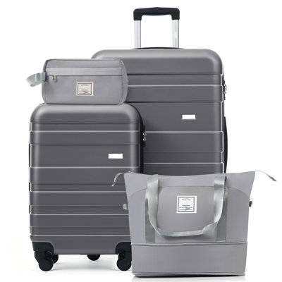 4-Piece Luggage Set  - 20in Carry-On, 28in Checked Suitcase with TSA Lock Travel Duffel Bag Wet-Dry Toiletry Bag,grey