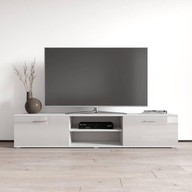 Sabala Modern TV Stand for TVs up to 71" with High Gloss Finish, White, 71"