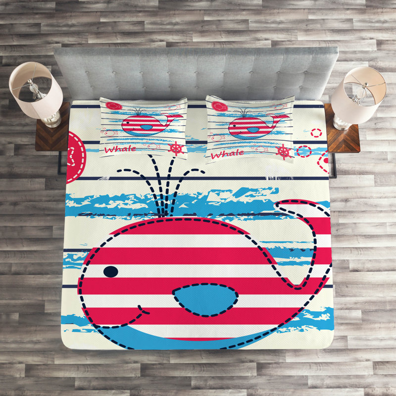 Cartoon Coastal Polyester Coverlet, King Bedspread + 2 Shams