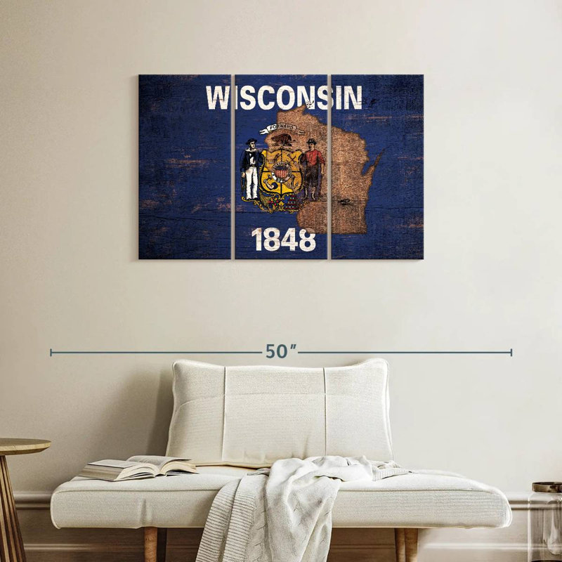 Borges State Map Over Wisconsin Flag, 24" H x 38" W