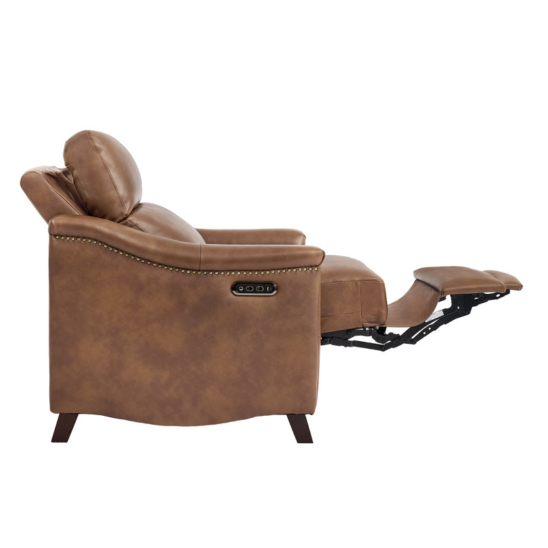 Fauteuil inclinable électrique pivotant en cuir véritable Porter, Brown Leather Match
