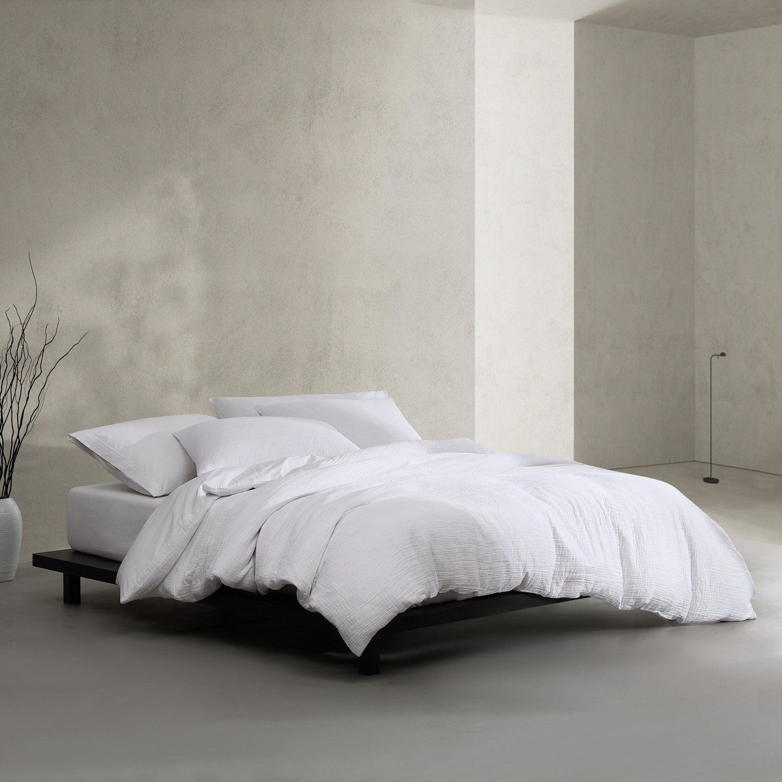 Calvin Klein Washed Texture Solid Cotton Duvet Cover Set, White, Queen Duvet Cover + 2 Standard Shams