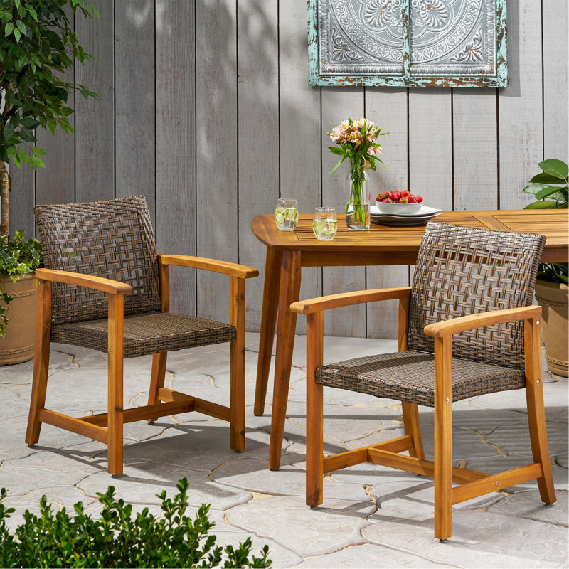  Wood and Wicker Dining Chair (Set Of 2), Brown