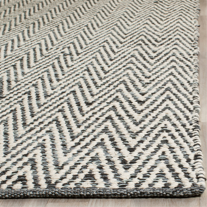 Tapis ivoire / gris foncé en coton tissé à plat à la main Alphy, Rectangle 2 pi 3 po x 3 pi 9 po