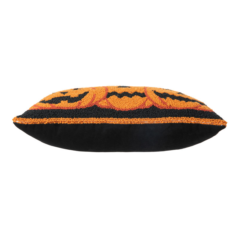 Handmade Black Halloween Pumpkins Rectangular Throw Pillow