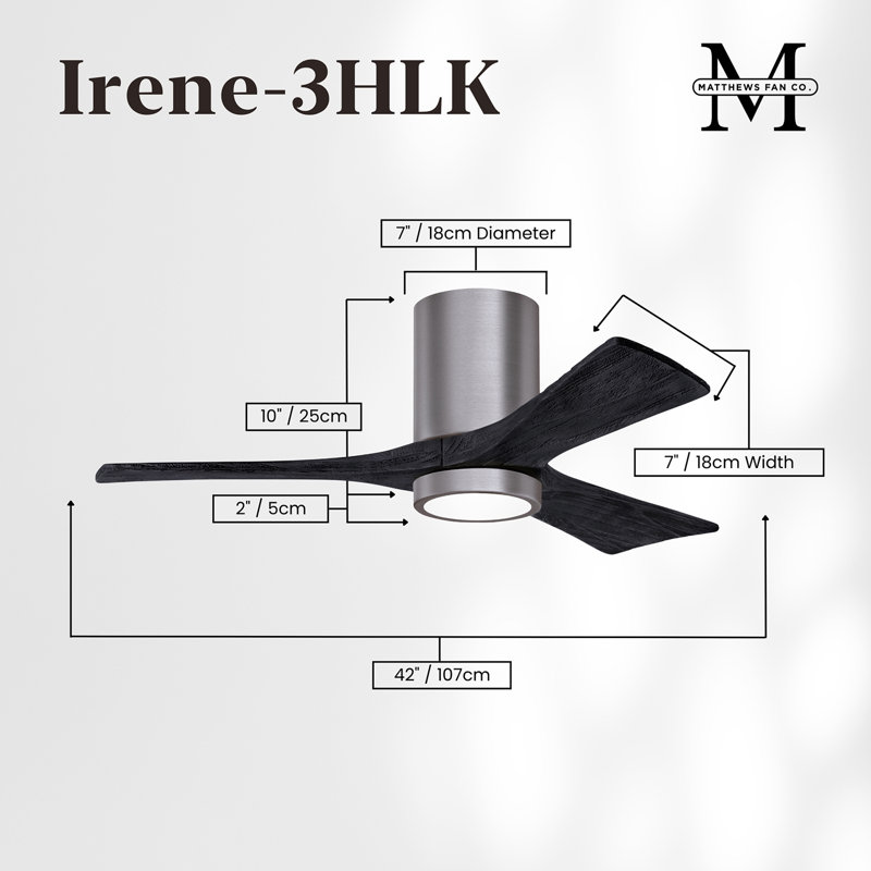Irene LED Ceiling Fan, Brushed Pewter, Matte Black, 42"