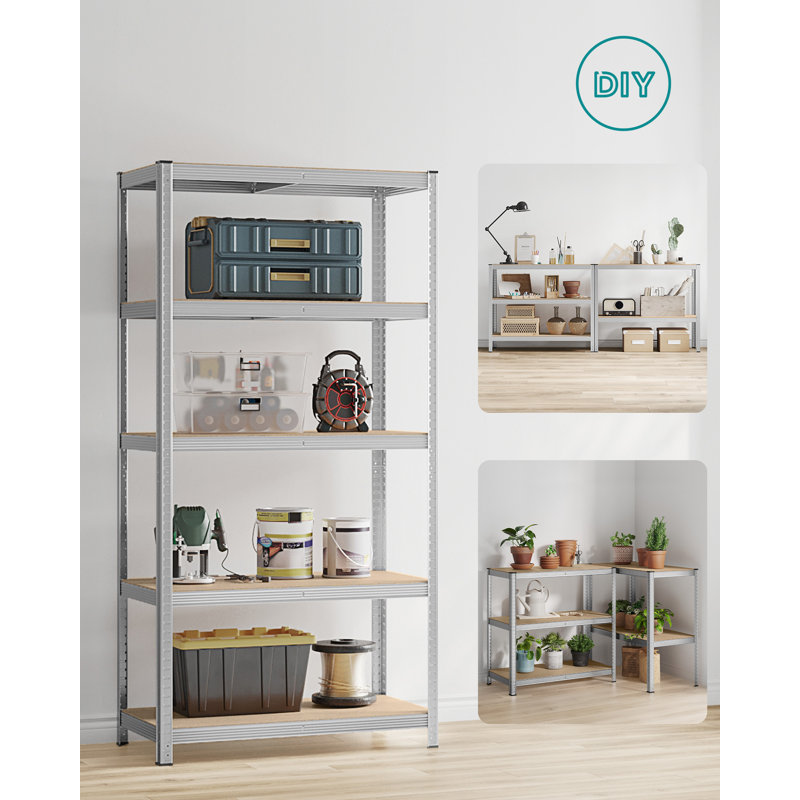 Kris Adjustable Height Shelving Unit, 200cm H x 50cm W x 100cm D, Silver
