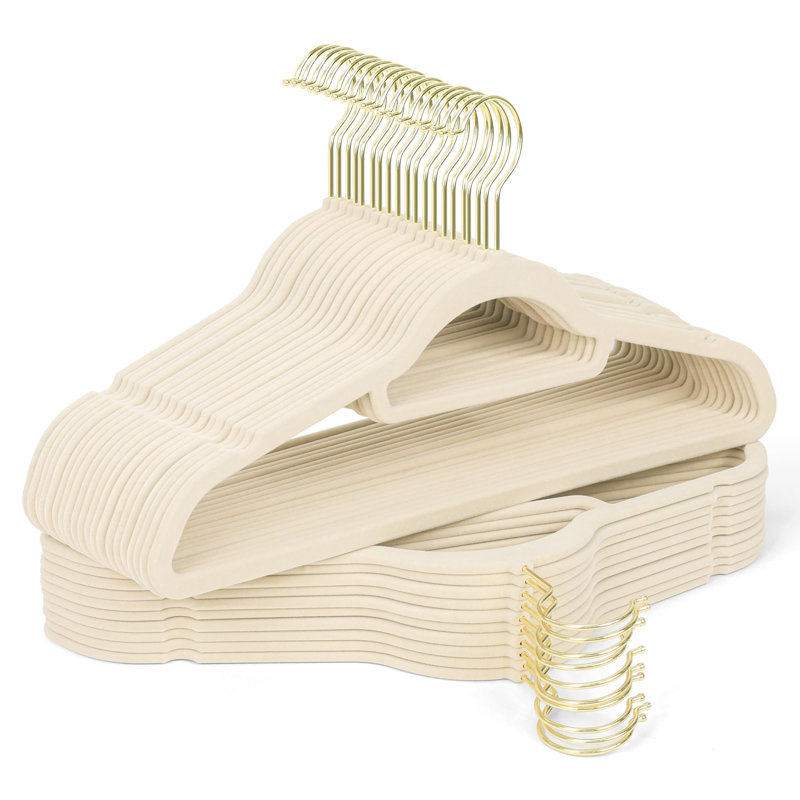 Premium Velvet Hangers 30 Pack With Gold Hooks, Non-Slip, Space Saving Felt Clothes Hangers, Sturdy Slim Flocked Hangers For Dresses, Coats, Tie And Pants(Beige)