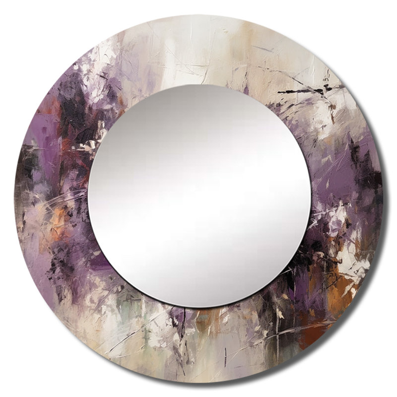 Prassede Modernist Expressions V - Midcentury Modern Unique Wall Mirror Decor, Purple Large Mirror, Printed Metal Art, Round