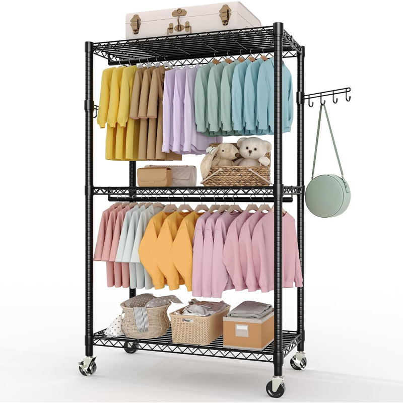 115cm Rolling Clothing Rack, Black