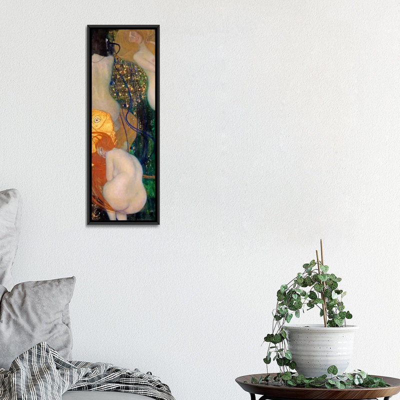 Reproduction d’art sur toile tendue « goldfish » par gustav klimt, H 48 po x l 16 po x P 1,5 po, Cadre noir