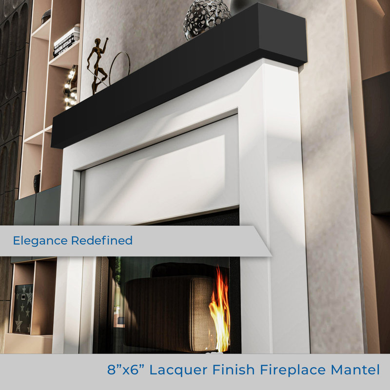 Fireplace Mantel, Modern Design, Wall-Mounted Floating Shelf, Black, 60"H x 8"W x 6"D