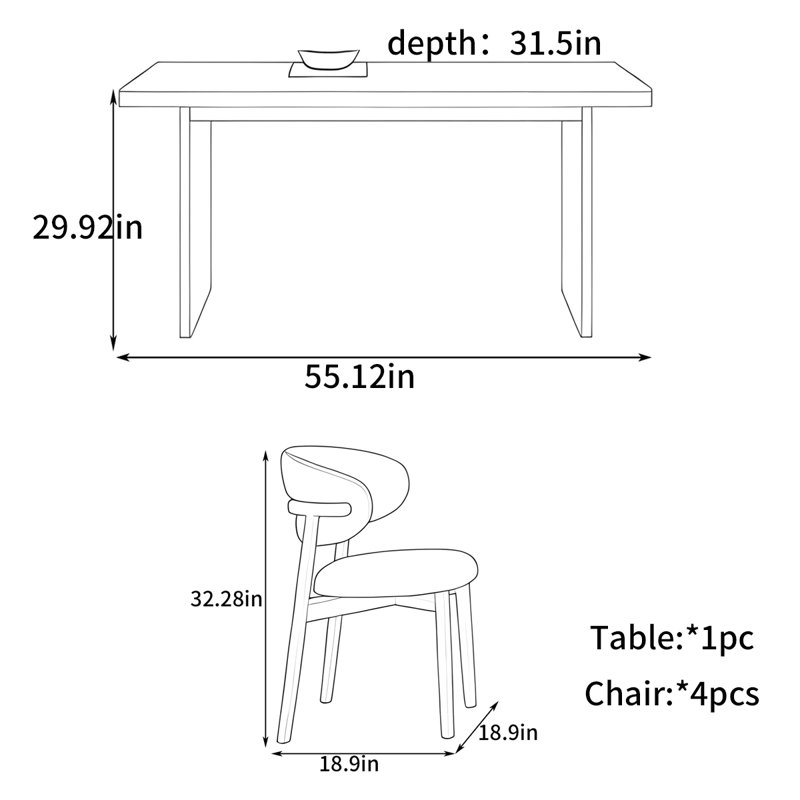 Table de salle à manger rectangulaire moderne, H 29,92 po x L 55,12 po x l 31,5 po