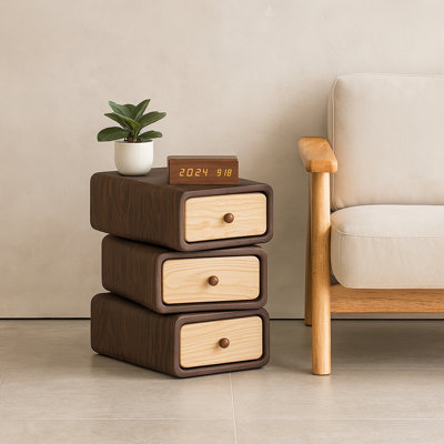 End Table Bedside Table With 3 Rotating Drawers
