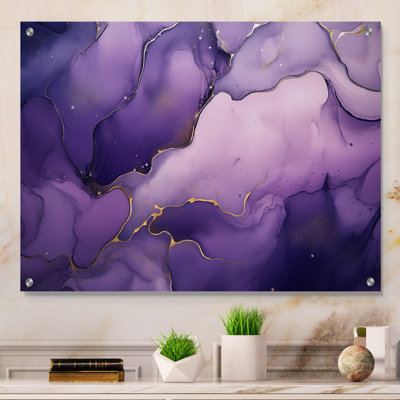 Mauve et or marbré, encre de nuages, art mural, fractales