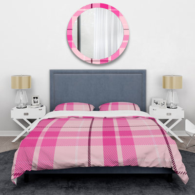 Tartan à carreaux roses - Ensemble de housse de couette abstrait - Microfibre de polyester