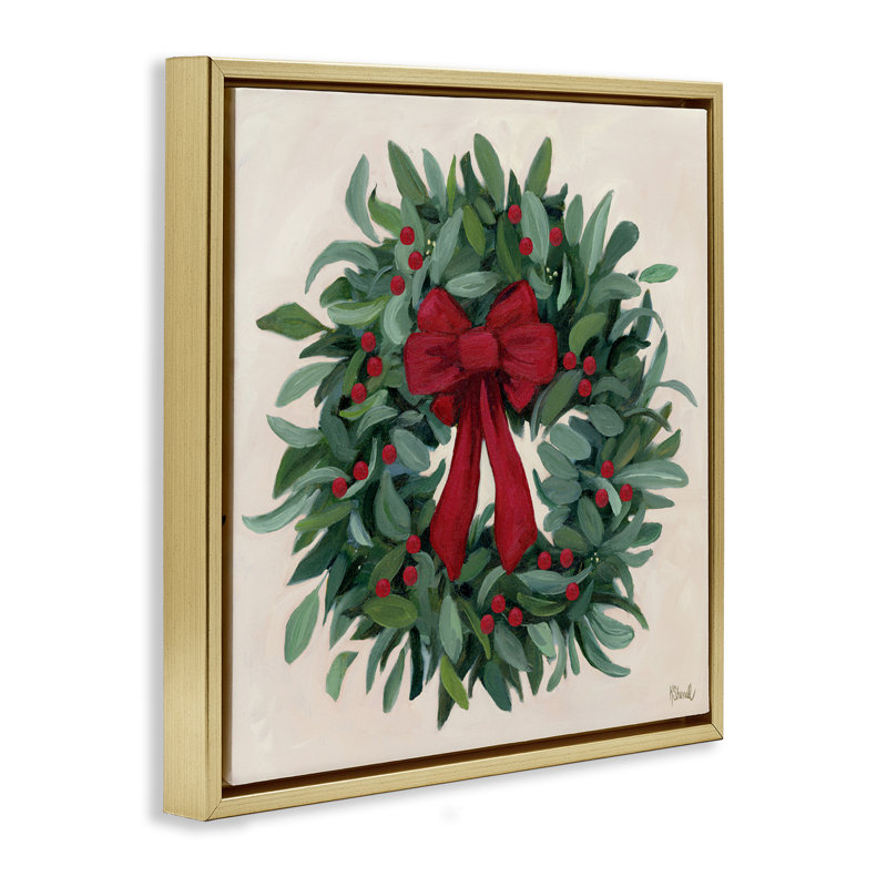 Cadre flottant Ribbon Holly Wreath, design par Kate Sherrill, H 18 po x l 18 po, Cadre flottant métallique doré