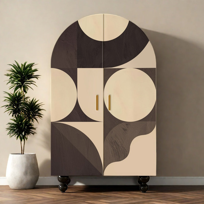 Armoire arquée avec tablettes et portes, Noir/brun foncé