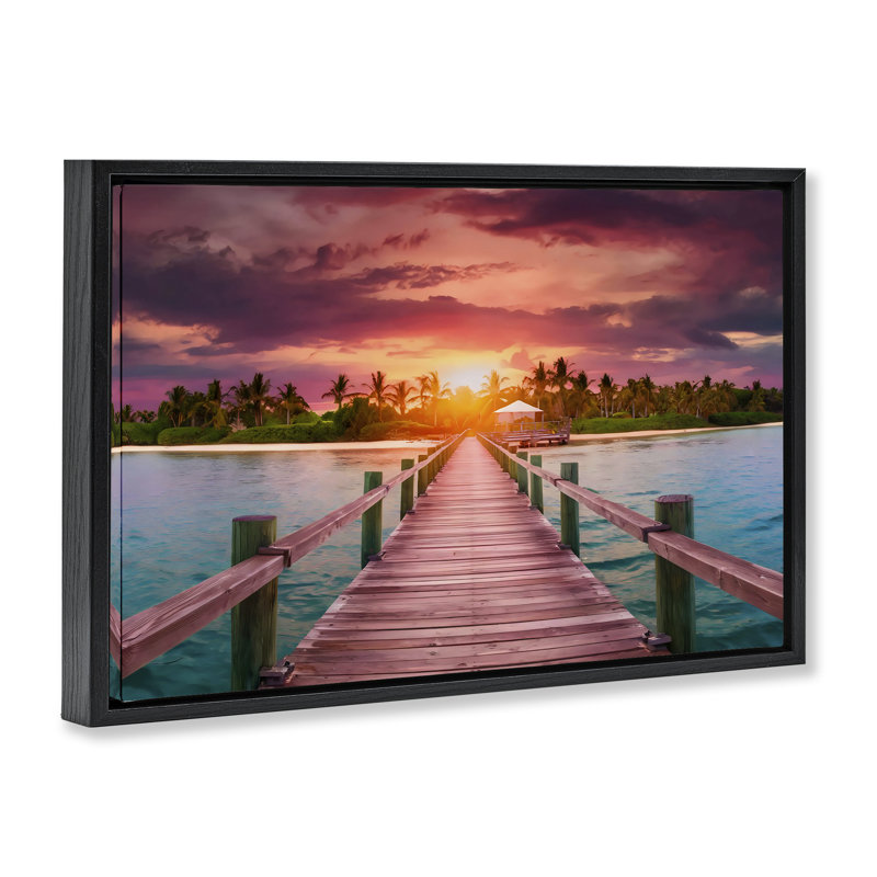 Cadre flottant Peaceful Sunset Over Pier, design par LSR Creative Studio, Cadre flottant noir de jais, H 17 po x l 25 po