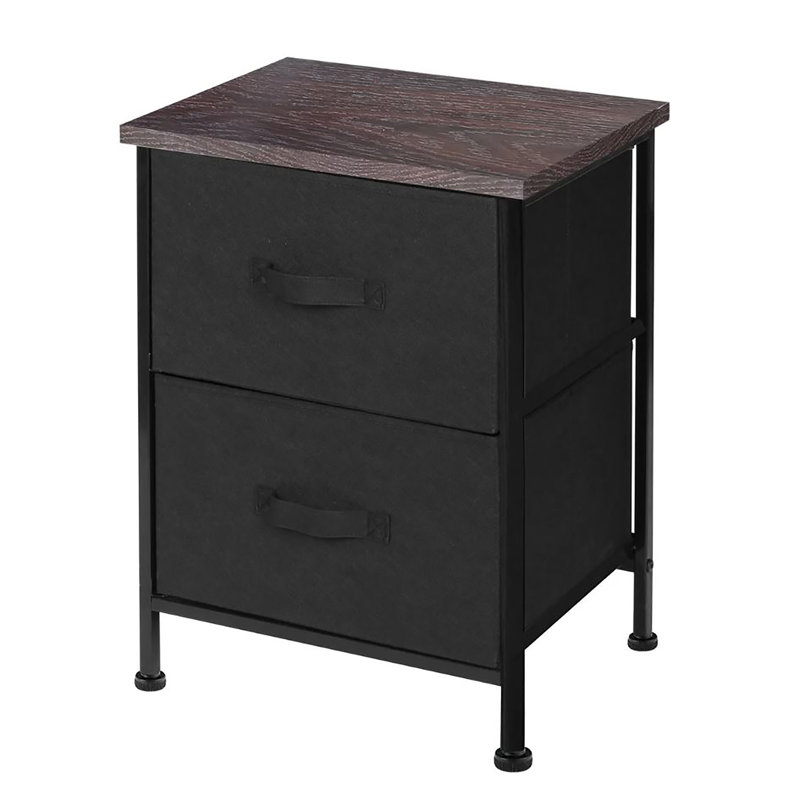 Commode de chevet 2 tiroirs Grey Beige, Noir