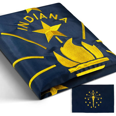 Anley EverStrong Series Embroidered Indiana State Flag 36"W x 60"H - Embroidery & Heavy Duty Canvas Header - 4 Rows of Lock Stitching - Indiana IN Flags 