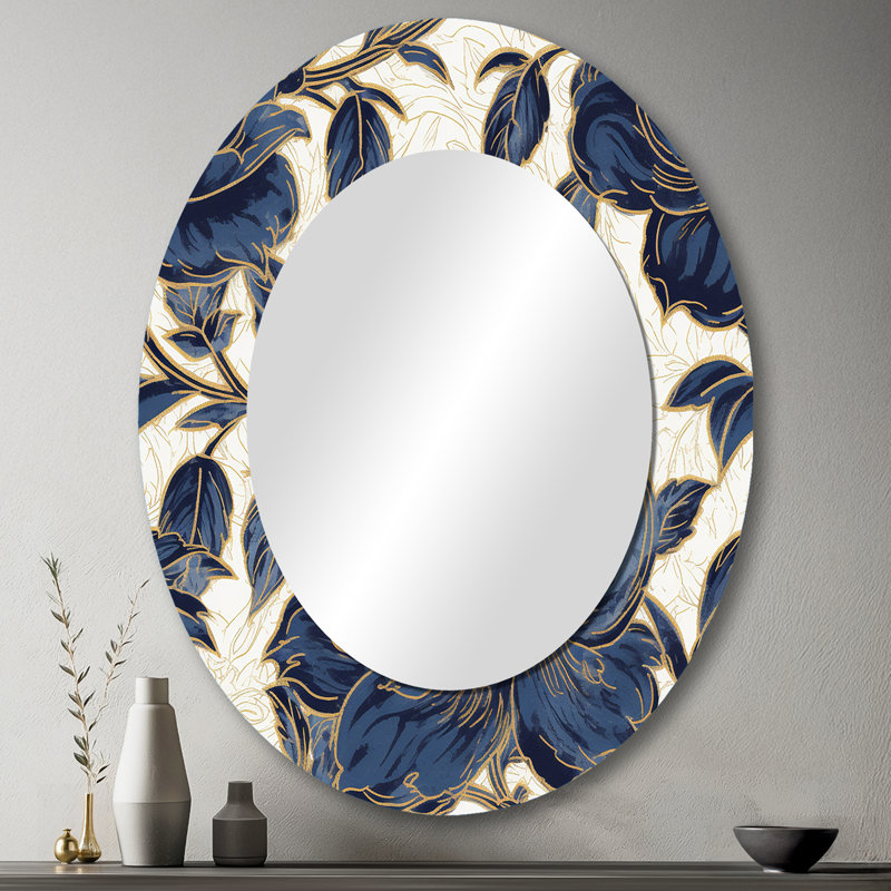 Décoration murale symphonique pivoines bleues et bleues - Miroir rond pivoine florale_MTMIR62950, 43 po x 33 po, Ovale