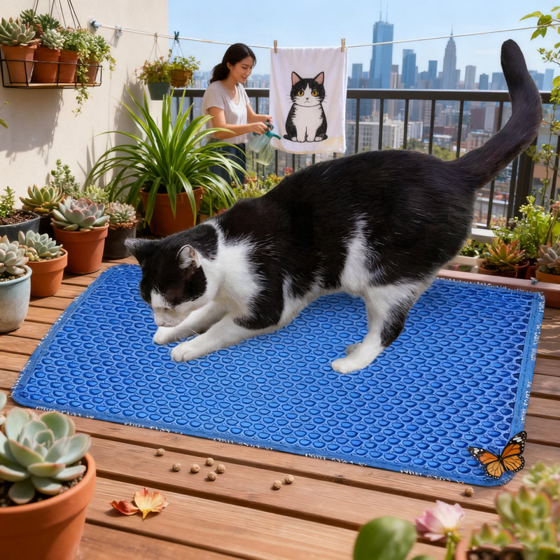 1 x tapis bleu pour chat (litière pour chat) | Matériau Eva (doux pour les pattes), double couche | 21 po x 14 po, preuve d'urine imperméable, contrôle des diffusions, utilisation à l'intérieur