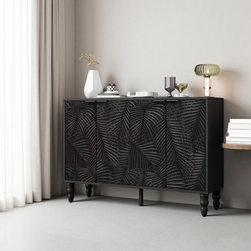 Meuble télé 47,2 po, console multimédia avec 2 espaces de rangement spacieux, pieds en bois massif et dispositif anti-basculement