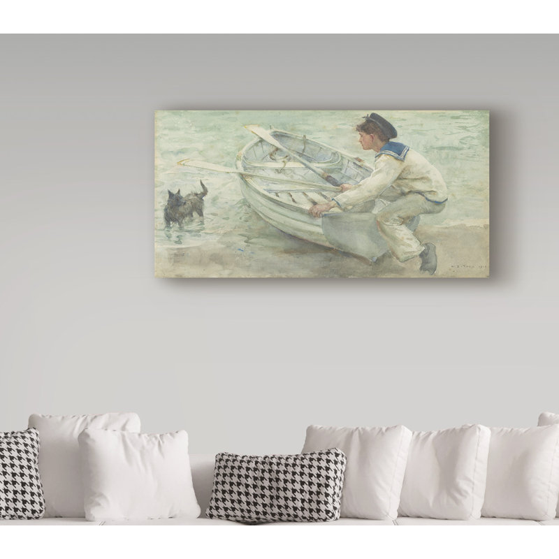 « preparing to launch, 1903 », reproduction de peinture à l’huile sur toile tendue, H 24 po x l 47 po x P 2 po