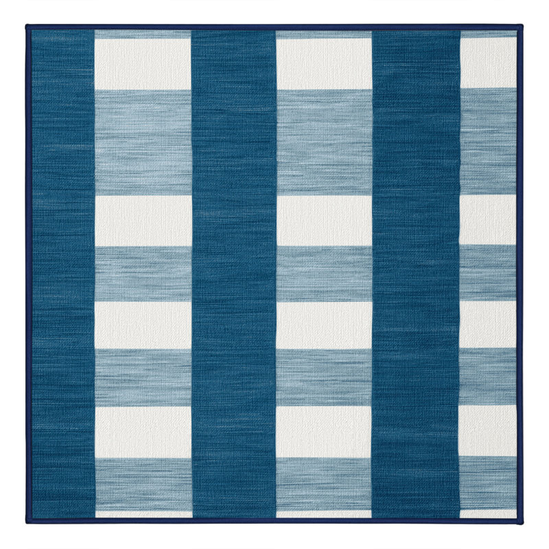 Tapis bleu à carreaux lavable à la machine, Carré 4 pi