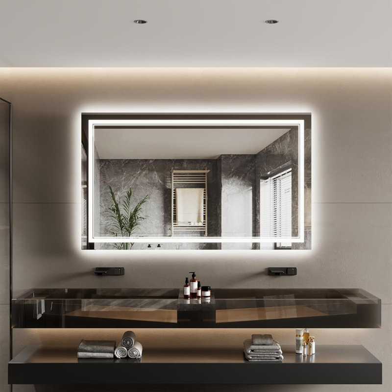 Miroir de salle de bain anti-buée intelligent à DEL avec façade et rétroéclairage à intensité variable, 24 po x 32 po