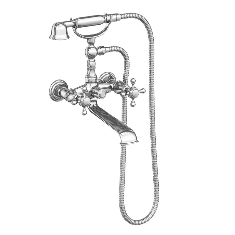 Victoria Wall Mount Exposed Tub & Hand Shower Set, Polished Chrome, Cross Handle