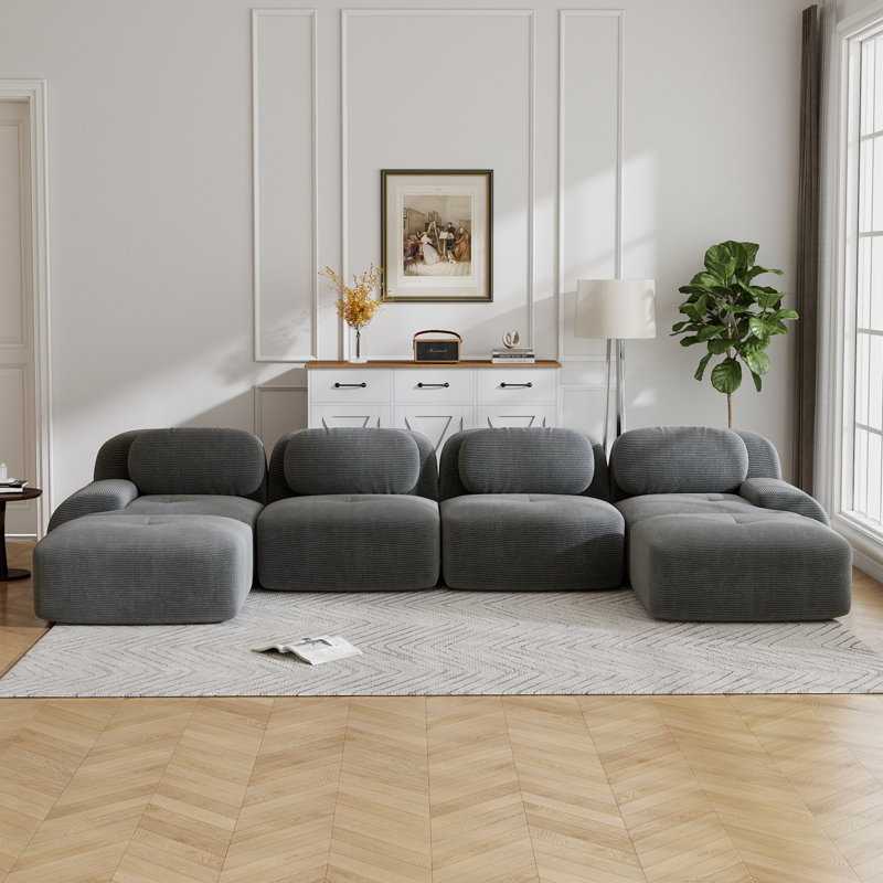 4-Seat Boneless U-Shaped Sofa 32D High-Resilience Sponge Anti-Slip Design Chaise Design Extra-Wide Curved Armrests Multi-Free Combination No Assembly For Studies Living Rooms Media Rooms