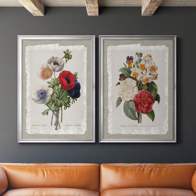Botanical Bouquet Anemone, toile encadrée de qualité supérieure - prête à être accrochée, Argent