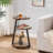 Round End Table Side Table with Metal Frame, Greige-charging Station-1829981754